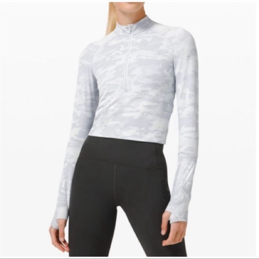 Lululemon Pace Pursuit White Camo Crop Half-Zip
